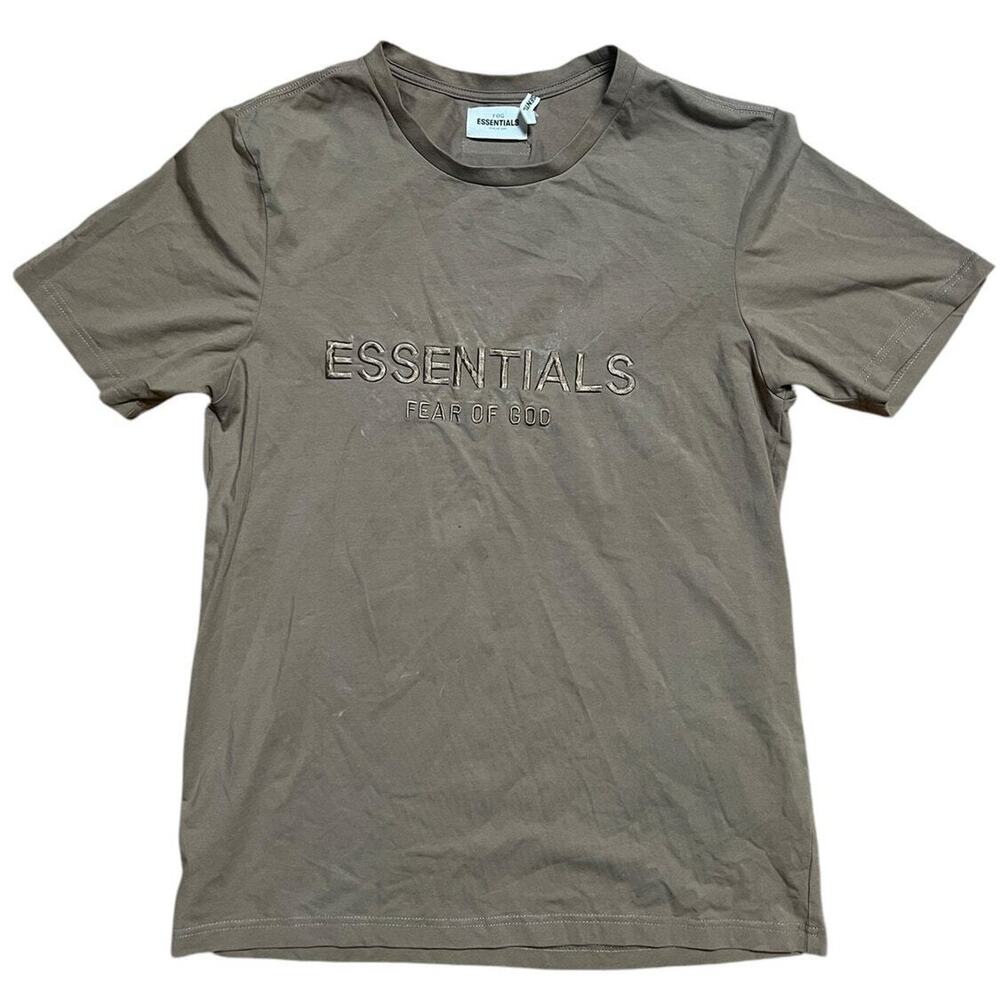 Essentials Inspired Fear of God FOG Tan Text T Medium Shirt *Minor Stains*